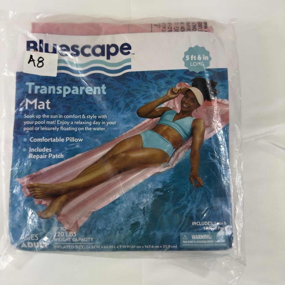 Bluescape Transparent Air Mat Pink Pool Float Unisex Beach New in Package